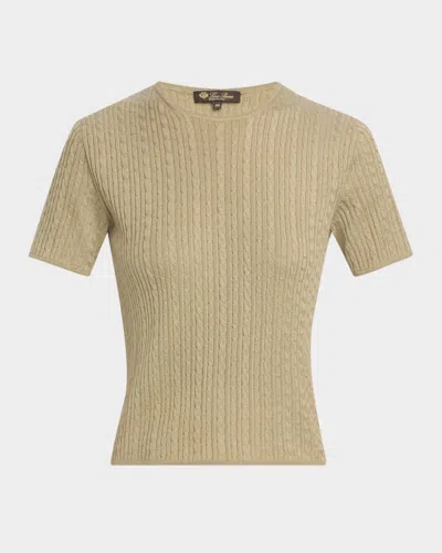 Loro Piana Rimella Cable-knit Cashmere And Silk-blend T-shirt In Dried Taragon