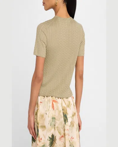 Loro Piana Rimella Cable-knit Cashmere And Silk-blend T-shirt In Dried Taragon