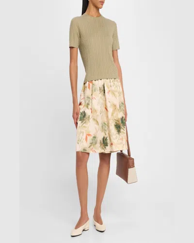 Loro Piana Rimella Cable-knit Cashmere And Silk-blend T-shirt In Dried Taragon