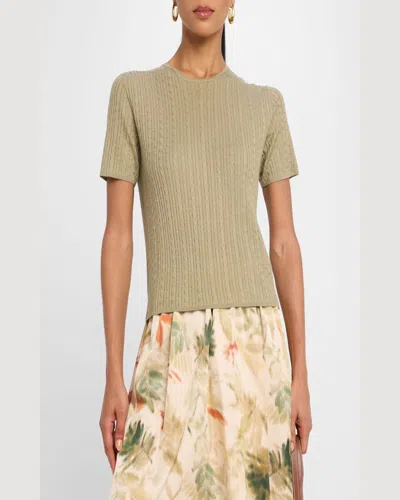 Loro Piana Rimella Cable-knit Cashmere And Silk-blend T-shirt In Dried Taragon