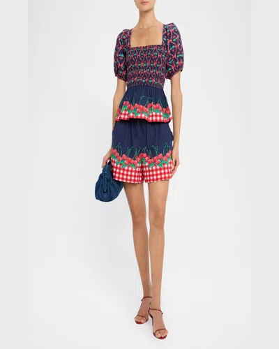 Damson Madder Cherry Pie Organic Cotton Pull-on Shorts In Navyred