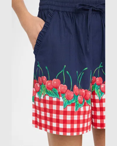 Damson Madder Cherry Pie Organic Cotton Pull-on Shorts In Navyred