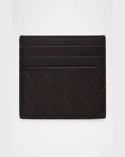 Bottega Veneta Men's Intrecciato 15 Leather Card Holder In Brown Multi