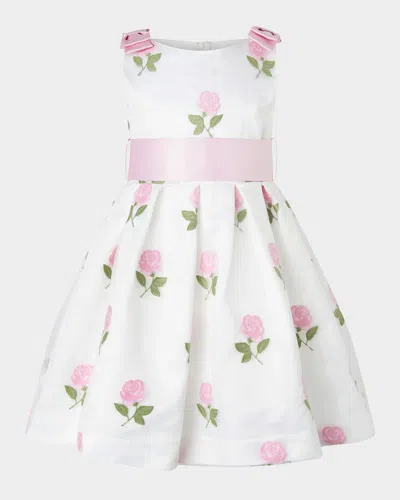 Rachel Riley Girl's Rose Embroidered Organza Dress In Pink