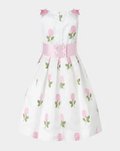 Rachel Riley Girl's Rose Embroidered Organza Dress In Pink