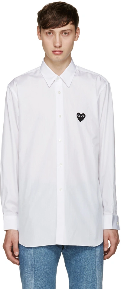 Shop Comme Des Garçons Play White Poplin Heart Shirt