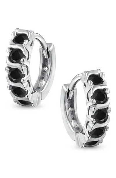 Bling Jewelry Blue Cz Huggie Hoop Earrings In Black