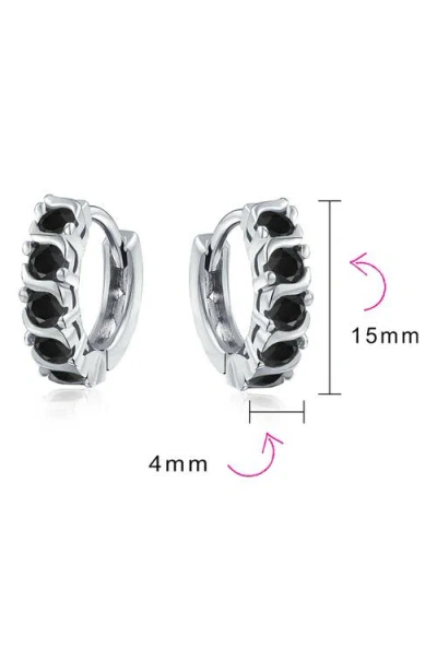 Bling Jewelry Blue Cz Huggie Hoop Earrings In Black