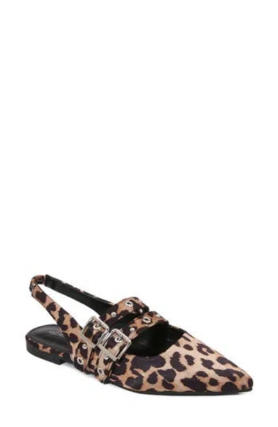 Berness Fabiola Double Buckle Pointed Toe Slingback Flat In Leopard