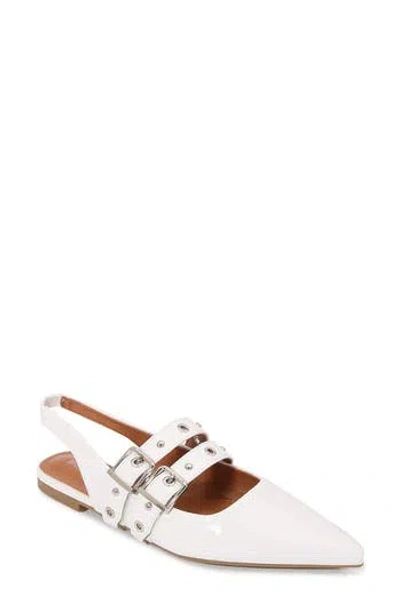 Berness Fabiola Double Buckle Pointed Toe Slingback Flat In White