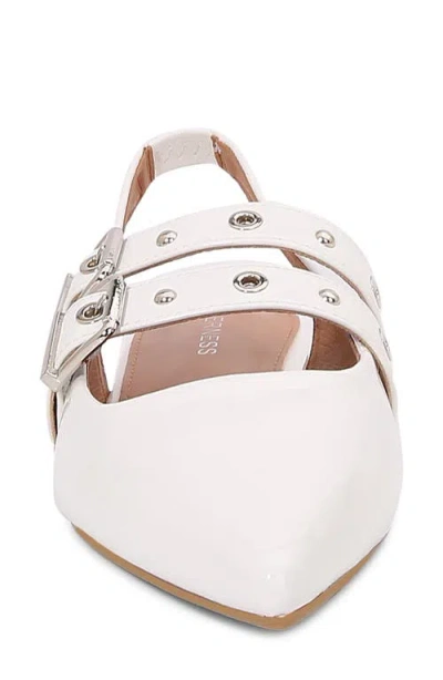 Berness Fabiola Double Buckle Pointed Toe Slingback Flat In White