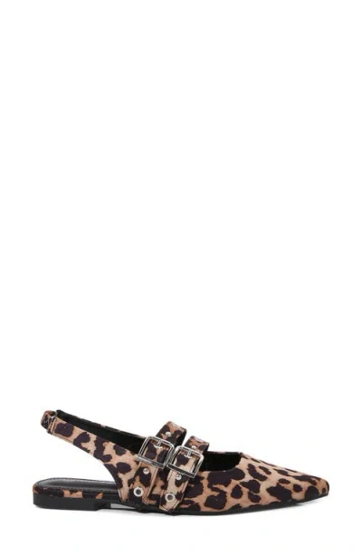 Berness Fabiola Double Buckle Pointed Toe Slingback Flat In Leopard