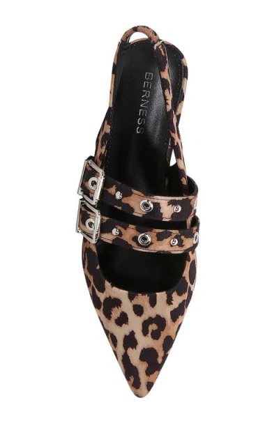Berness Fabiola Double Buckle Pointed Toe Slingback Flat In Leopard