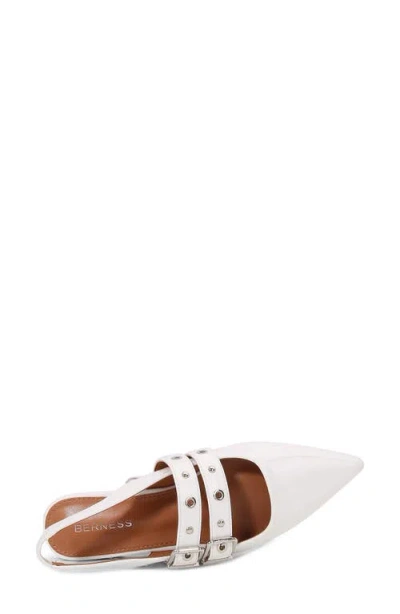 Berness Fabiola Double Buckle Pointed Toe Slingback Flat In White