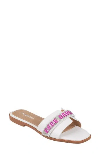 Bebe Rhinestone Slide Sandal In White
