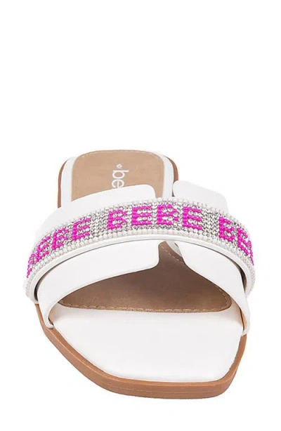 Bebe Rhinestone Slide Sandal In White