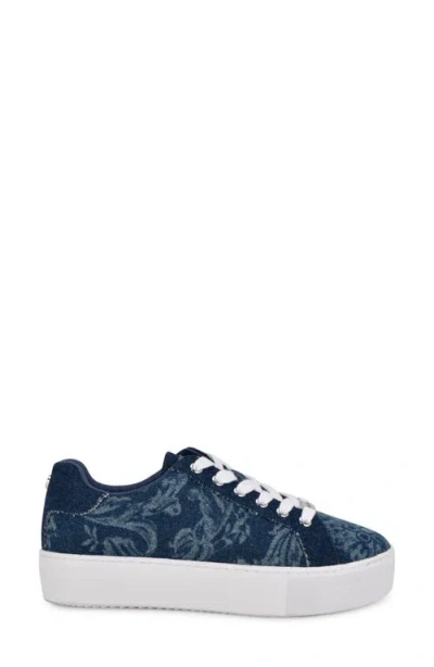 Nine West Women's Gatspy Lace-up Platform Sneakers In Dark Blue Denim Floral Multi