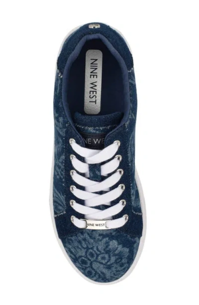 Nine West Women's Gatspy Lace-up Platform Sneakers In Dark Blue Denim Floral Multi