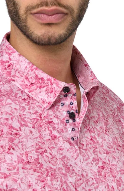 Brooklyn Brigade Abstract Floral Polo In Terracotta