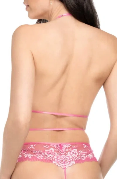 In Bloom By Jonquil Annalee Embroidered Lace Thong Teddy In Orchid Pink