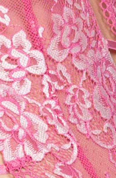 In Bloom By Jonquil Annalee Embroidered Lace Thong Teddy In Orchid Pink