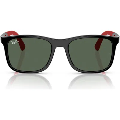 Ray Ban Ray-ban Kids' 49mm Rectangular Optical Glasses & Clip-on Sunglasses In Black/dark Green
