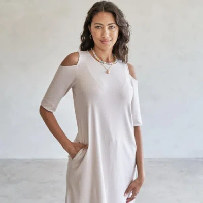 Eavolu Caspian Cold-shoulder Tunic/dress In Bone