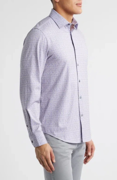 Bugatchi Jimmy Ooohcotton® Abstract & Check Print Button-up Shirt In Dusty Pink