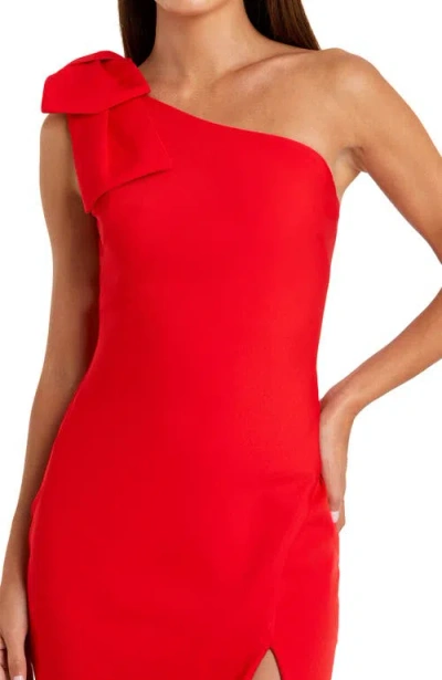 Mac Duggal One-shoulder Side Slit Gown In Red