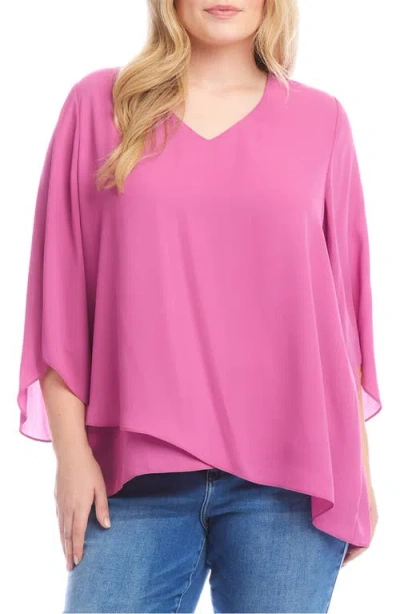 Karen Kane Plus Size Crossover Hem Top In Pink