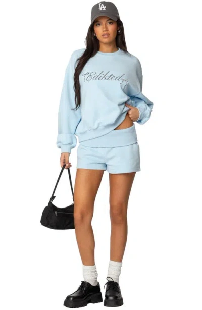 Edikted Super Fold Over Sweat Shorts In Light-blue