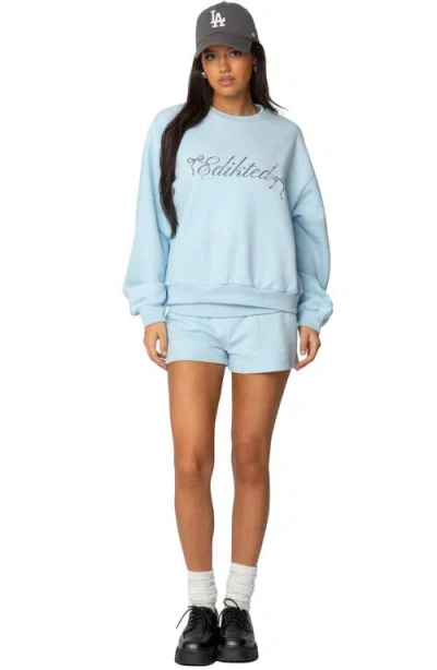 Edikted Super Fold Over Sweat Shorts In Light-blue