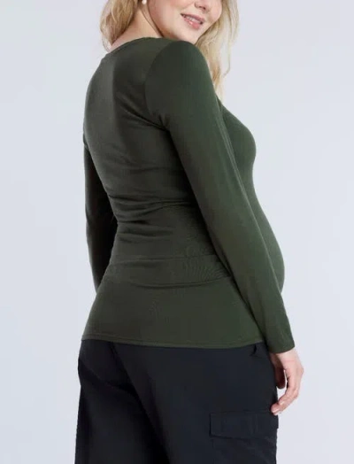 Motherhood Maternity V-neck Side-ruched Maternity Long Sleeve Tee In Deep Depths