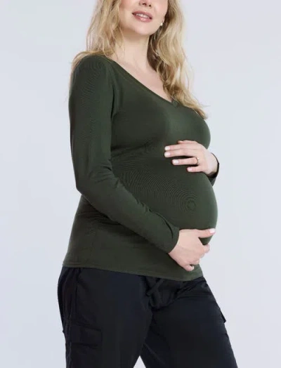 Motherhood Maternity V-neck Side-ruched Maternity Long Sleeve Tee In Deep Depths