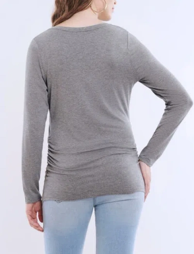 Motherhood Maternity V-neck Side-ruched Maternity Long Sleeve Tee In Heather Grey