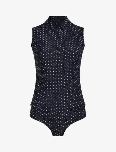 Commando Classic Printed Sleeveless Button Down Bodysuit In Black/white Polka Dot