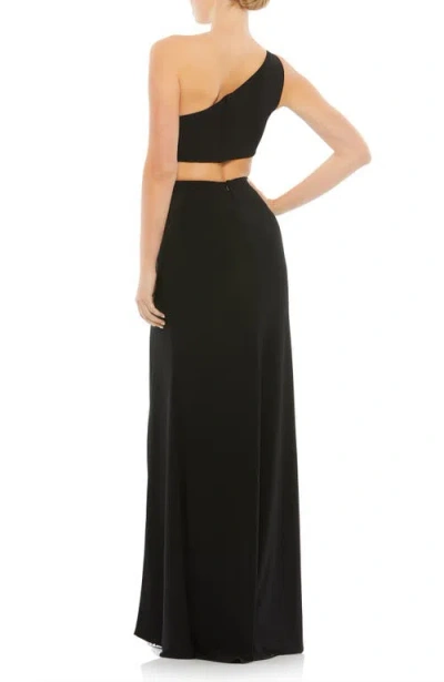Mac Duggal One Shoulder Ruched Cut Out Jersey Gown In Black