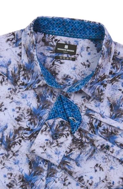 Brooklyn Brigade Men's Non-iron Performance Stretch Moisture-wicking Abstract Leaf-print Button-down Shirt In Lt Blue