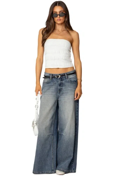 Edikted Georgette Lacey Ruffle Tube Top In White