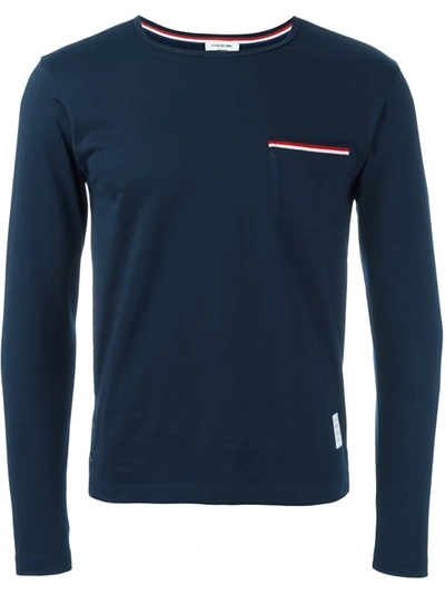 Thom Browne Patch-pocket Long-sleeve Cotton-jersey T-shirt In Storm Blue
