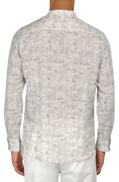 Brooklyn Brigade Abstract Leaves Mandarin Long Sleeve Shirt In Beige