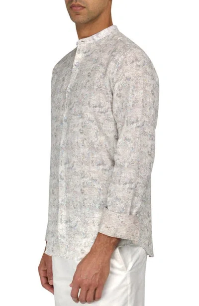 Brooklyn Brigade Abstract Leaves Mandarin Long Sleeve Shirt In Beige