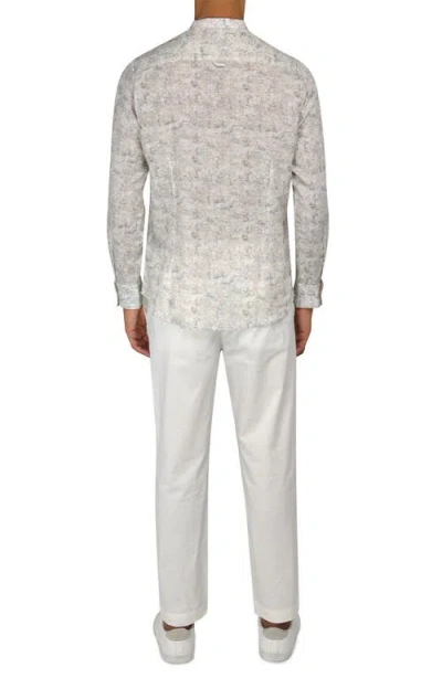 Brooklyn Brigade Abstract Leaves Mandarin Long Sleeve Shirt In Beige