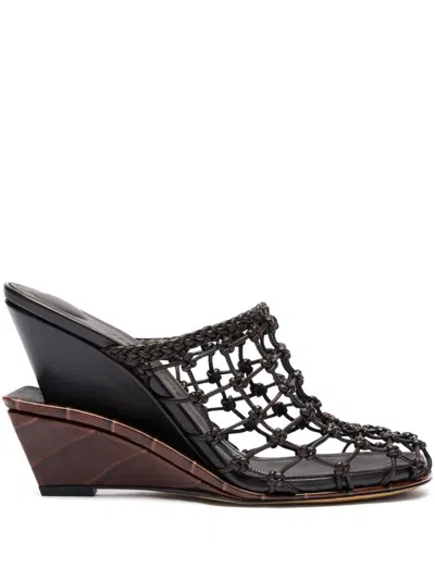 Jacquemus Les Doubles Tresses Croc-embossed Wedge Mules In Black