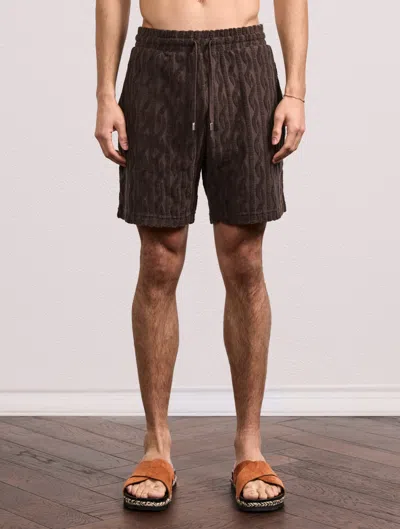 Frescobol Carioca Augusto Terry Cotton Shorts In Brown Mt