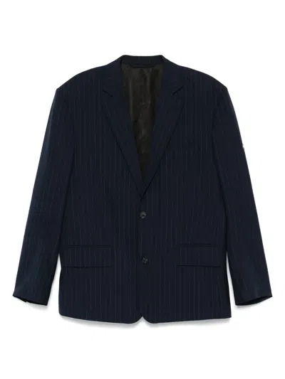 Balenciaga Wool Blazer With Embroidered Pinstripe Pattern In Blue