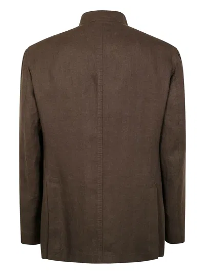 Boglioli Single-breasted Coffee-colored Linen Blazer In 褐色