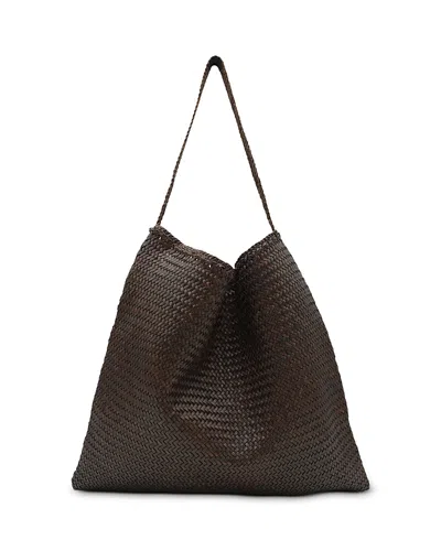 Dragon Diffusion Woven Buffalo Leather Shoulder Bag In Dark Brown