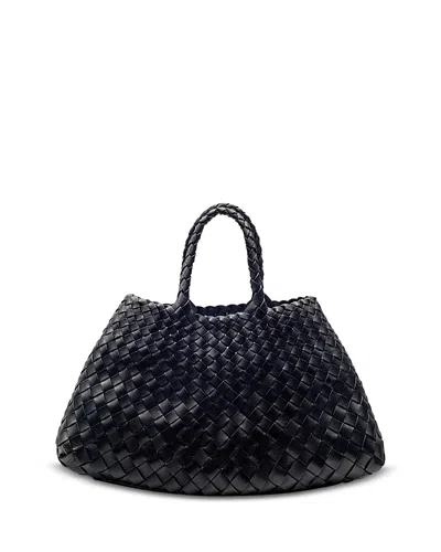 Dragon Diffusion Santa Croce Black Handbag With Two Top Handles And Interwoven Design In Leather Woman In Black