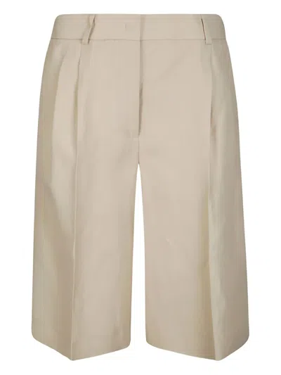 Alberto Biani Soft Linen Blend Shorts With Front Hook In Neutrals